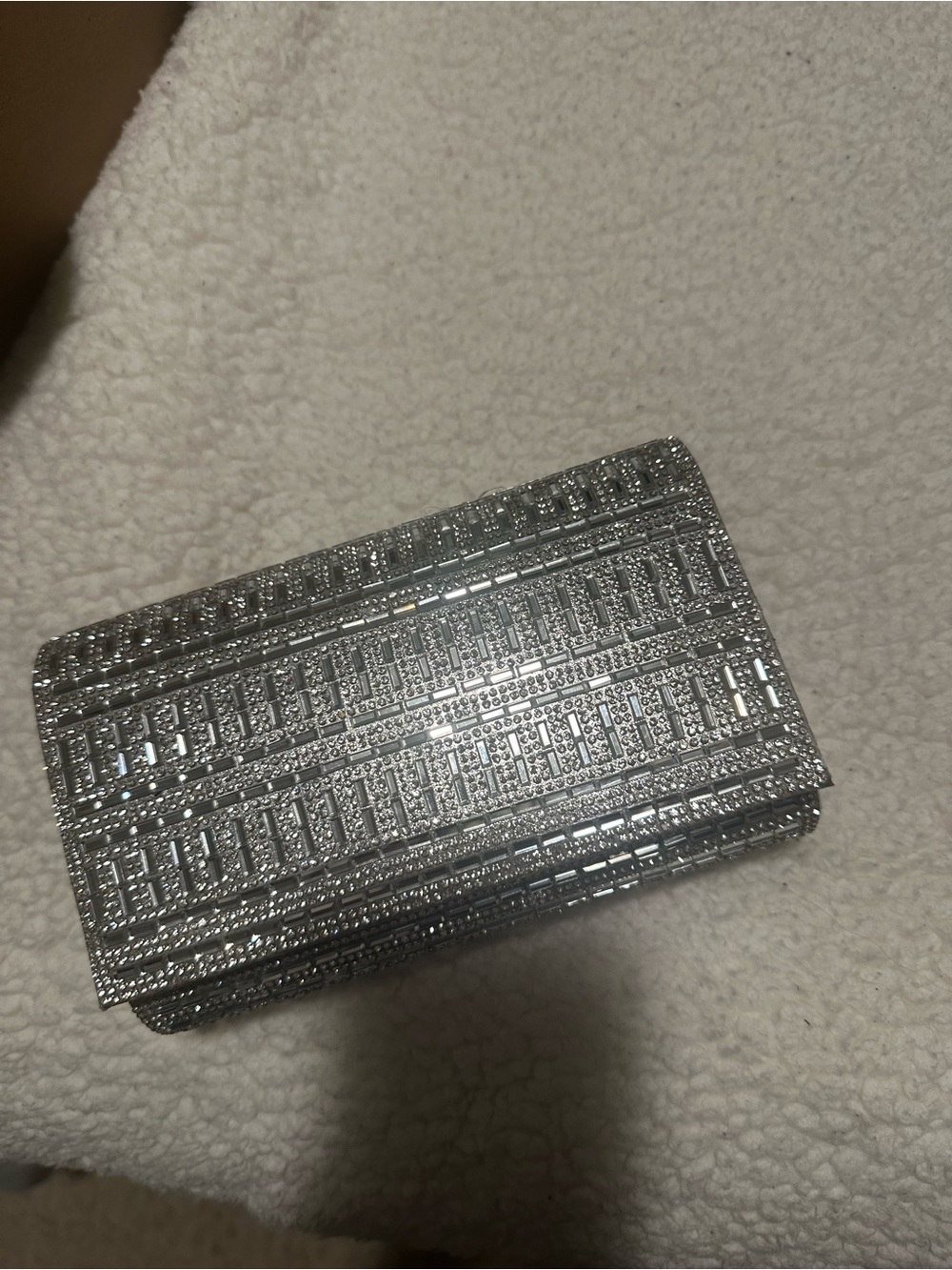 AKIRA Silver Crystal-Embellished Evening Clutch